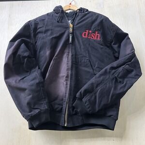 Berne Jacket Mens Large Black Canvas Hooded Distressed Bomber Dish Workwear